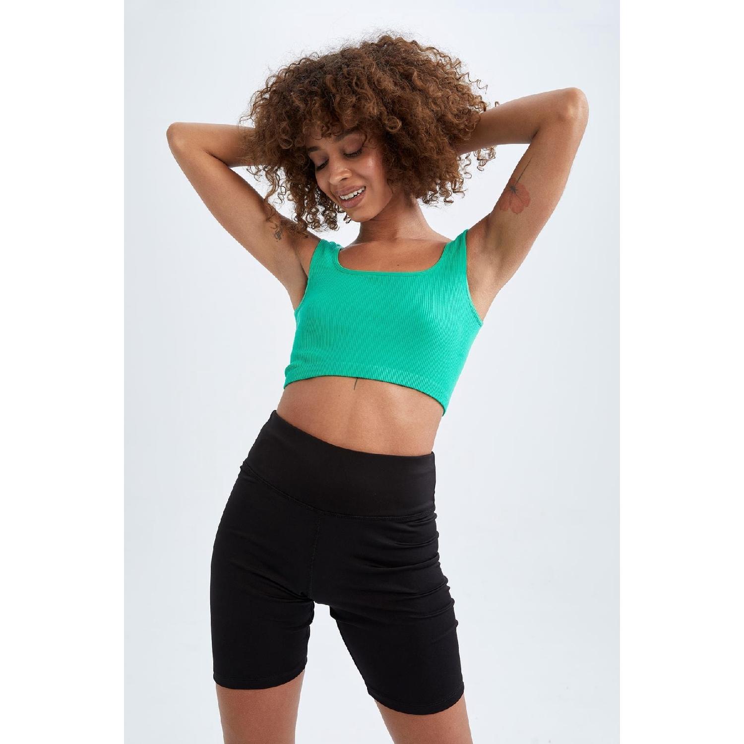 Бесшовный бесшовный бюстгальтер с круглым вырезом Спортивный бюстгальтер в рубчик M/L